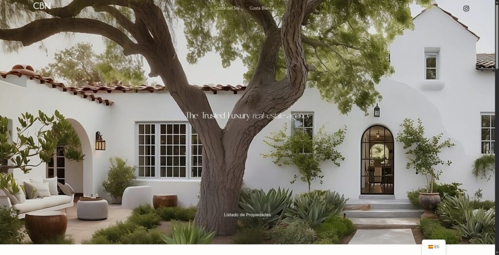 Captura de la pagina principal de CBN Villas, web de villas de lujo con busqueda de propiedades