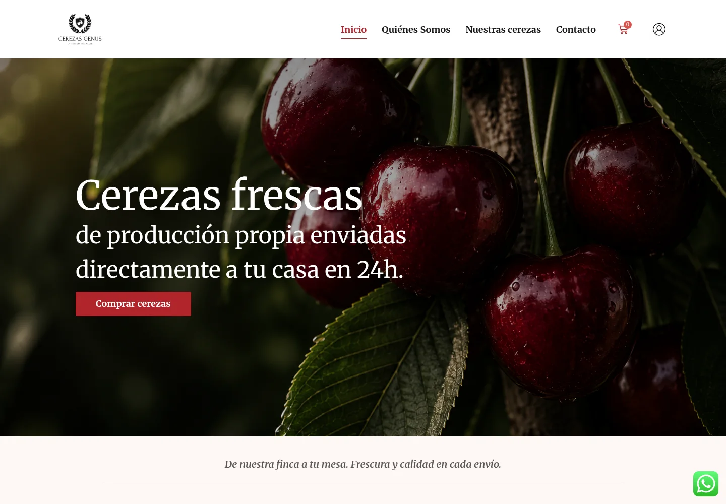 Página de inicio de Cerezas Genus, tienda online de cerezas de producción propia